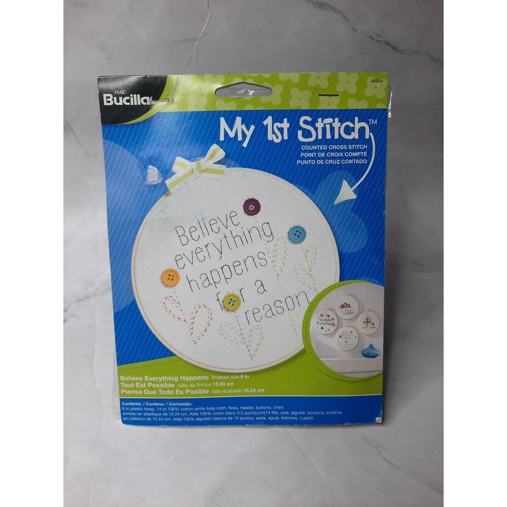 Bucilla Plaid My 1st Stitch Counted Cross Stitch Kit Believe Everything Happens